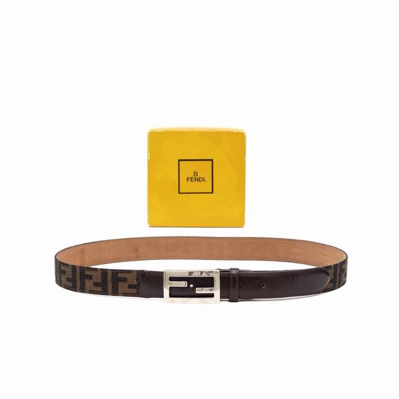 VTG FENDI Zucca FF Monogram Logo Buckle Brown Canvas Leather Belt Size 40/100 main image 9